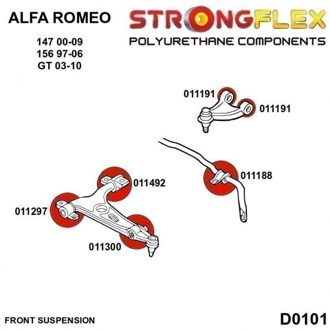 Σινεμπλόκ Πολυουρεθάνης Strongflex Εμπρός Κιτ Ανάρτησης Alfa Romeo - Κόκκινα - 12 Τμχ. - (016075B)