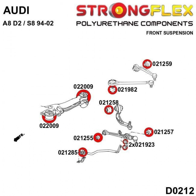 Σινεμπλόκ Πολυουρεθάνης Strongflex Εμπρός Κάτω Ψαλιδίου Audi A4, A6 / Seat Exeo / Skoda Superb / VW Passat (B5) - 80ShA - 1 Τμχ. - (021258B) - (4D0407183)