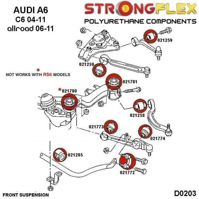 Σινεμπλόκ Πολυουρεθάνης Strongflex Εμπρός Ψαλιδιού Audi A4 - Κόκκινο - 1 Τμχ. - (021259B)