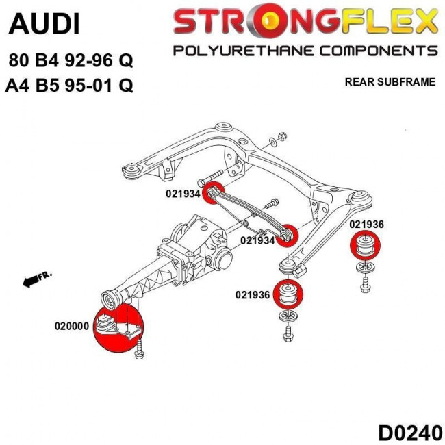 Σινεμπλόκ Πολυουρεθάνης Πίσω Γέφυρα Strongflex Για Audi 80 / 90 (B4), A4 (B5) - Quattro - 80ShA - 4 Τμχ. - (026215B) - (8A0505145D)