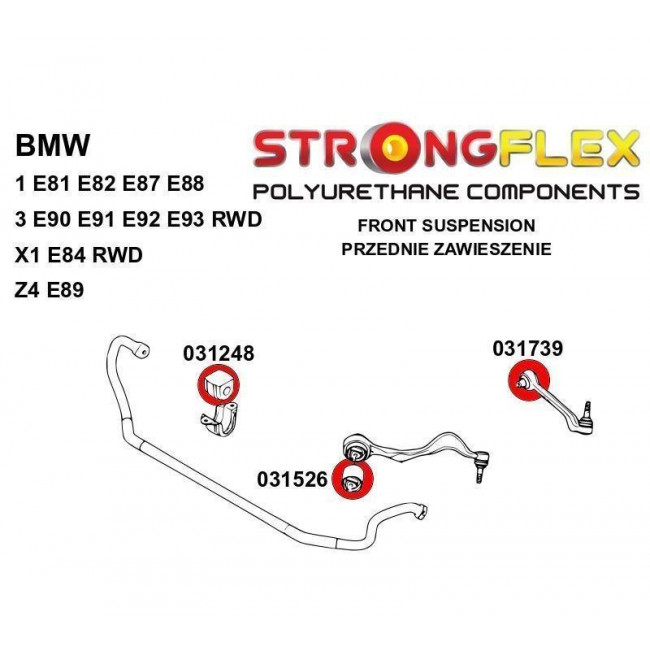 Μπροστινό Κιτ Σινεμπλόκ Πολυουρεθάνης Strongflex BMW Σειρά 1 (E81, E87), Σειρά 3 (E90, E92) / X1 (E84) / Z4 (E89)- 80Sha - 6 Τμχ. - (036086B)