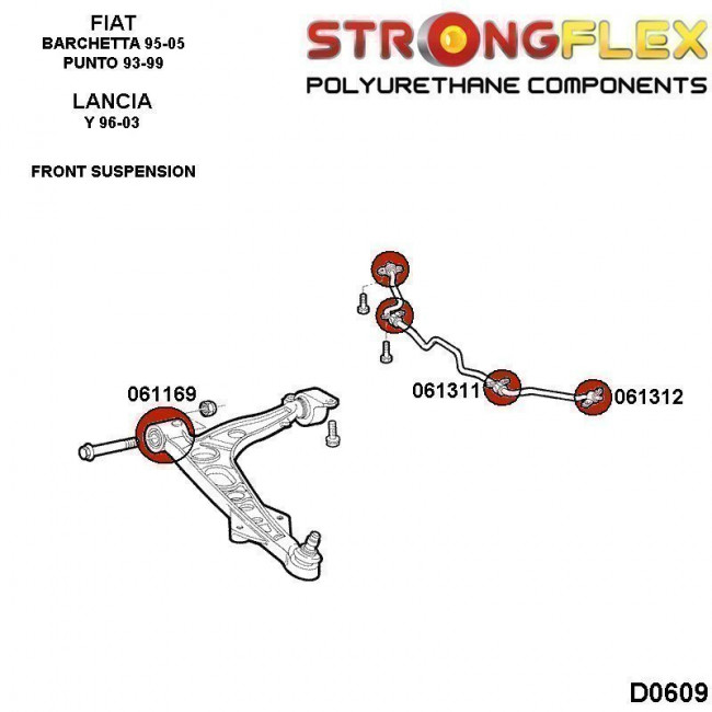 Σινεμπλόκ Πολυουρεθάνης Strongflex Εμπρός Ψαλιδιού Fiat Barchetta, Cinquecento, Punto ΜΚ1, Seicento, Uno - 90ShA - 1Τεμ. - (061169A)