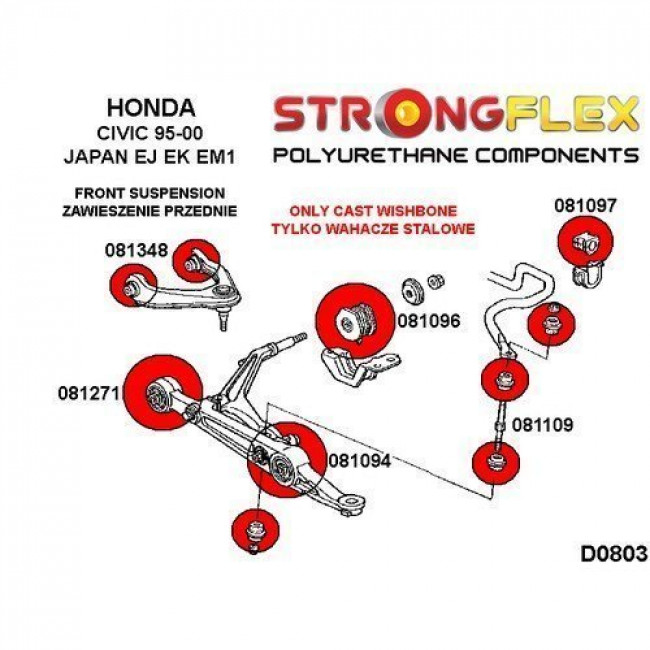 Σινεμπλόκ Πολυουρεθάνης Strongflex Honda Civic EJ, EK, EM (95-00) Japan - Μπροστινού άξονα κιτ - 80ShA - (086096B)