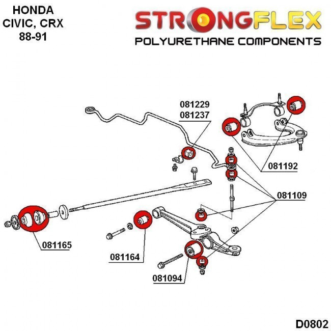 Πλήρες Κιτ Σινεμπλόκ Πολυουρεθάνης Strongflex Honda Civic (1988-1991) / CRX (1988-1991) - 90ShA- 44 Τεμ. - (086130A)
