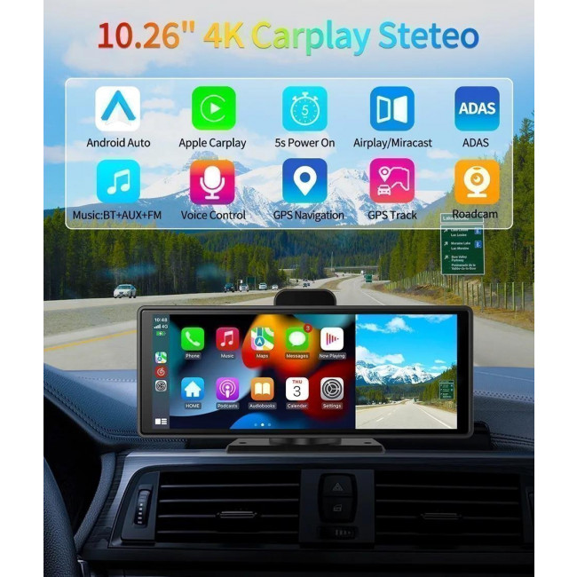 Φορητό Ασύρματο Ταμπλό 10.26 " 4K Carplay & Android Auto WiFi GPS - 1 Τμχ. - (1005005378091725)