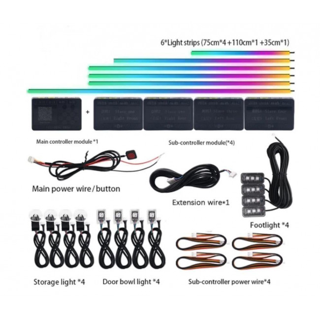 Κιτ Διακοσμητικός Φωτισμός Οπτικής Ίνας Αυτοκινήτου Με Bluetooth ΄Μαύρο΄ 64 Χρώματα Symphony - 18 Τμχ. - (1005005657359652-18in1)