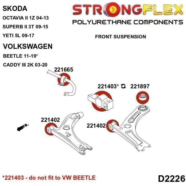 Σινεμπλόκ Πολυουρεθάνης Strongflex Εμπρός Ψαλιδιού Audi A3 & S3 (8P) , TT (8J), Q3, Seat Leon (1P), Ibiza, Skoda Octavia (1Z), Fabia, VW Golf 5 & 6, Scirocco   - 80ShA - 1 Τμχ. - (221403B)