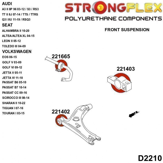 Σινεμπλόκ Πολυουρεθάνης Strongflex Εμπρός Ψαλιδιού Audi A3 & S3 (8P) , TT (8J), Q3, Seat Leon (1P), Ibiza, Skoda Octavia (1Z), Fabia, VW Golf 5 & 6, Scirocco   - 80ShA - 1 Τμχ. - (221403B)