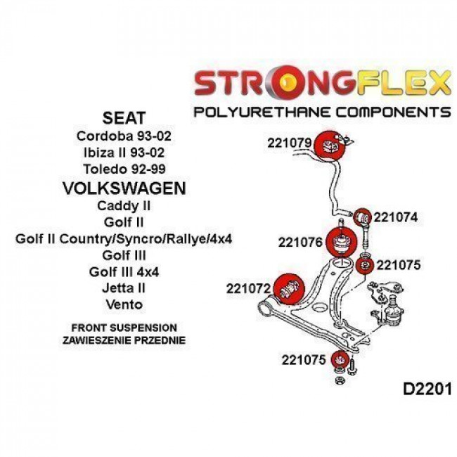 Σινεμπλόκ Πολυουρεθάνης Strongflex Sport μπροστινού άξονα κιτ Sport VW Golf 2 - (226017A)