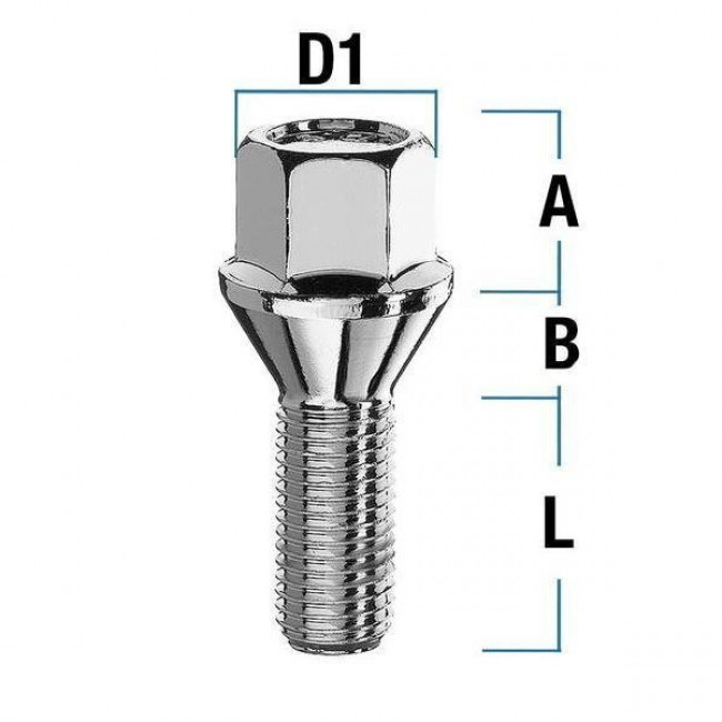 Μπουλόνι Τροχού Μ12 Χ 1.5 / Κωνικό 60° / Κλειδί: 17 / Μήκος: 22mm - 1 Τμχ. - (Μ1215ΚΕ22S)