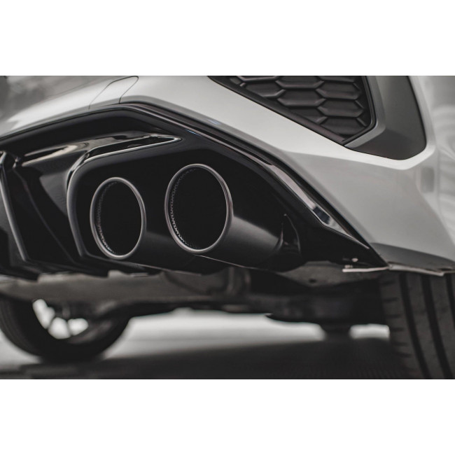Πίσω διαχύτης + εξάτμιση (μπουκάκια) Audi A3 S-Line Sportback 8Y - Μαύρο Γυαλιστερό με Ασημένιες Μπούκες (AU-A3-8Y-SLINE-RS1G+CHROME)