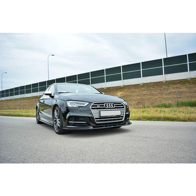 Spoiler / Χειλάκι εμπρός προφυλακτήρα Maxton Design Audi S3 / A3 S-Line 8V FL Μαύρο Σαγρέ - (AU-S3-3F-FD1T)