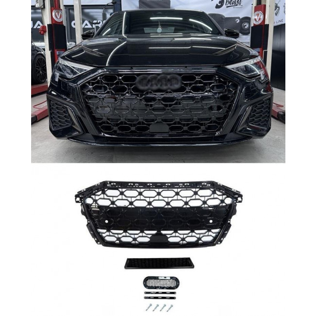 Μάσκα Εμπρός Προφυλακτήρα Audi A3 (8Y) (2019-2024) -  Look RS3 - Μαύρο Γυαλσιτερό - (PDC) - (GRAU95)