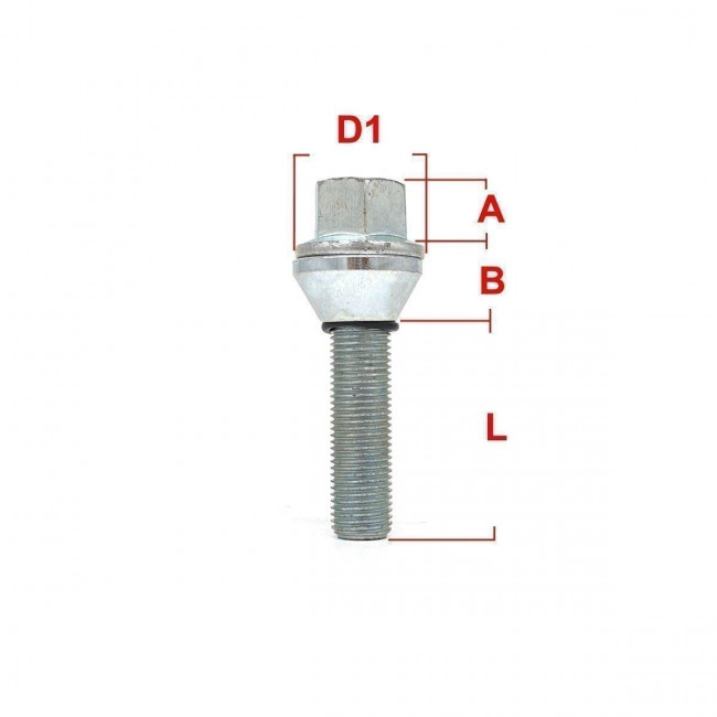 Μπουλόνι Μετατροπής - Με Ροδέλα - M12X1,25 / Κωνικό 60° / Μήκος: 33 mm / Κλειδί: 17