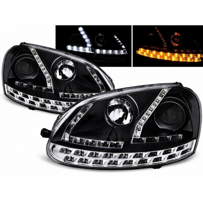Φανάρια Εμπρός VW Golf 5 (2003-2008) - LED - Με Φώτα Ημέρας - Μαύρα (LPVWF9)
