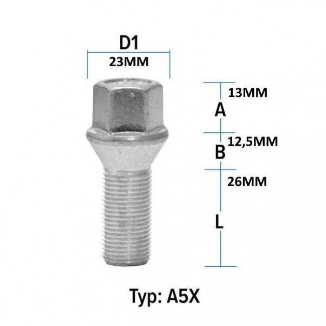 Μπουλόνι M12x1,5 / Κωνικό 60° / Μήκος: 26 mm / Κλειδί: 17 (M1215KE26S)