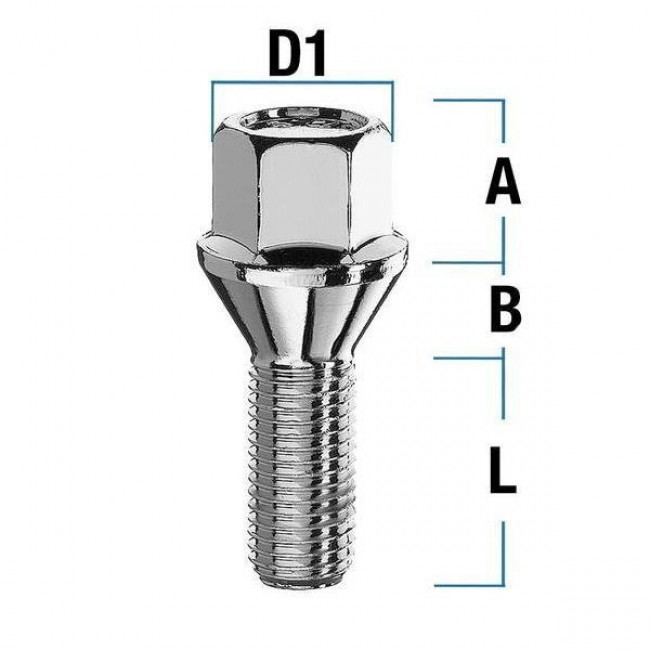 Μπουλόνι Τροχού M12X1,5 / Κωνικό 60° / Κλειδί: 17 / Μήκος: 60mm / Kh23 - Χρώμιο - 1 Τμχ. - (M1215KE60S)
