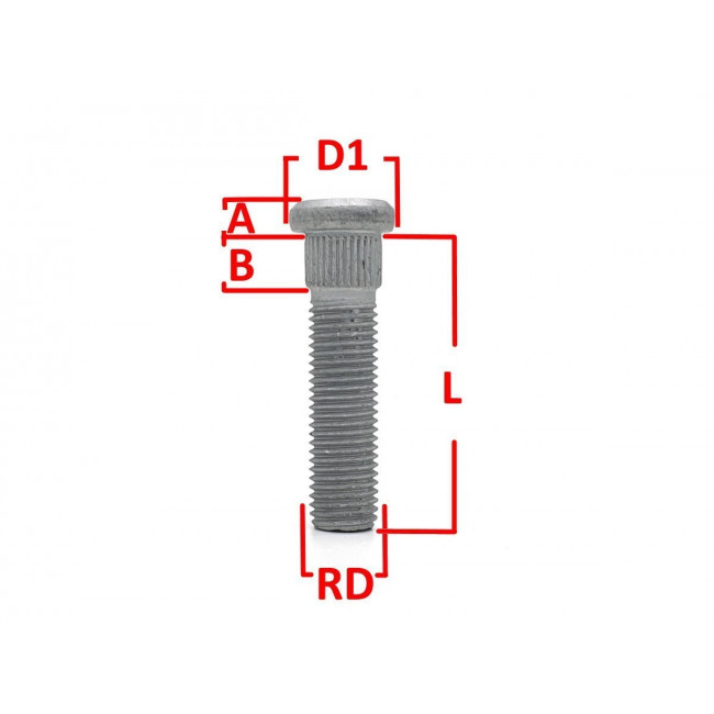 Μπουζόνι Τροχού Πολύσφηνο M12x1,5 / RD: 14,80mm - Μήκος: 45mm - 1 Τμχ. - (M1215RE45FT1)