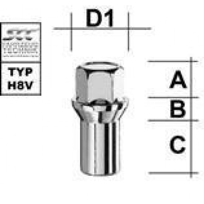Παξιμάδι Τροχού  M12X1,25 / Κωνικό 60° / Με Λαιμό / Κλειδί 19 - (M1225KEGTN)