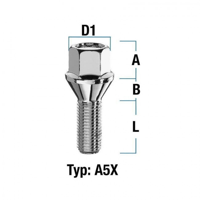 Μπουλόνι Τροχού M14X1,5 - Κωνικό 60° - Κλειδί: 17X13 - Μήκος: 35mm - Kh23 - Ασημί (M1415KE35S)