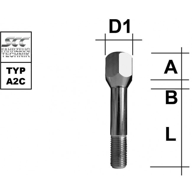 Μπουλόνι Τροχού M14X1,5 / Κωνικό 60° / Κλειδί: 22 / Μήκος: 52mm / Kh30 Χρώμιο