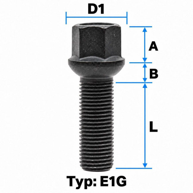 Μπουλόνι Τροχού M14x1,5 - Πομπέ Ακτίνα 13 / Μήκος: 27 mm / Κλειδί: 17 - Μαύρο