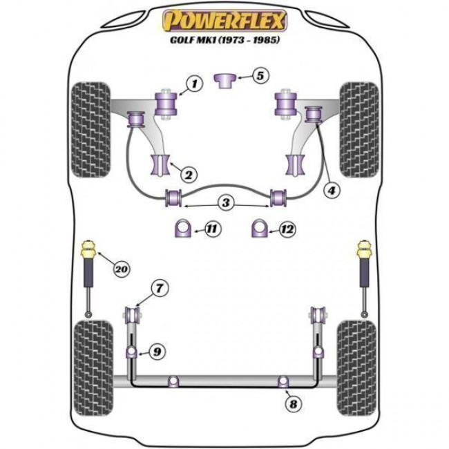 Powerflex Συνεμπλόκ για αμορτισέρ πάνω πίσω για VW Golf MK1 inc Cabrio (1973-1985) - 2 τμχ. - (PFR85-241)