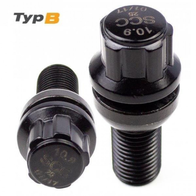 Μπουλόνι Τροχού Ασφαλείας Type B M12x1,25 / Μήκος: 34mm / Κλειδί: 17 / Πομπέ / Ακτίνα 12 / Μαύρο - 4 Τμχ.