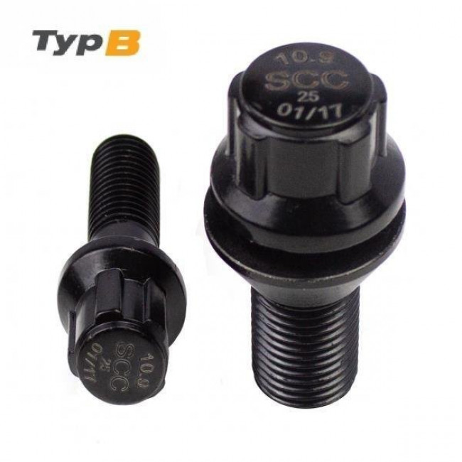 Μπουλόνι Τροχού Ασφαλείας Type B M14x1,5 / Μήκος: 48mm / Κλειδί: 17 / Κωνικό 60° / Μαύρο - 4 Τμχ.