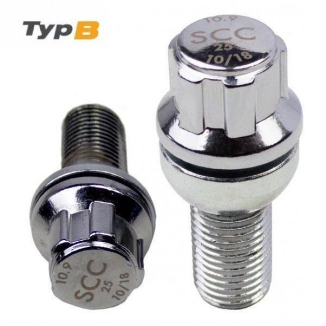 Μπουλόνι Τροχού Ασφαλείας Type B M14x1,5 / Μήκος: 24mm / Κλειδί: 17 / Πομπέ / Ακτίνα 12 / Γαλβανιζέ - 4 Τμχ.