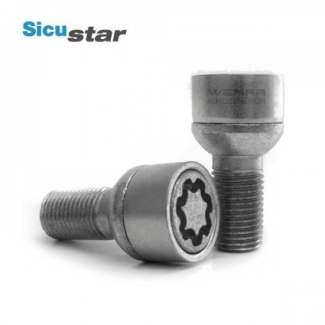 Μπουλόνι Τροχού Ασφαλείας Type Sicustar M14x1,5 / Μήκος: 37mm / Κλειδί: 19 / Πομπέ / Ακτίνα 13 / Γαλβανιζέ - 4 Τμχ.