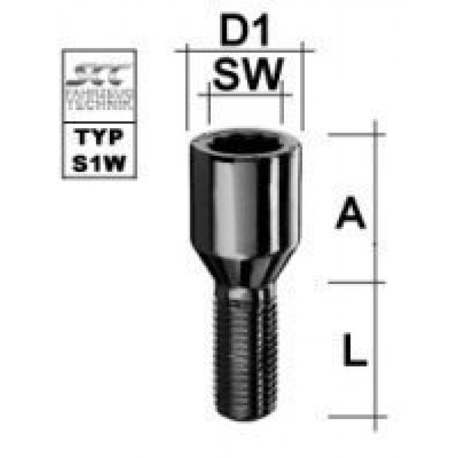 Μπουλόνι Τορξ M12X1,25 - Κωνικό 60° - Μήκος: 45mm - Μαύρο -(UW1225KE45)
