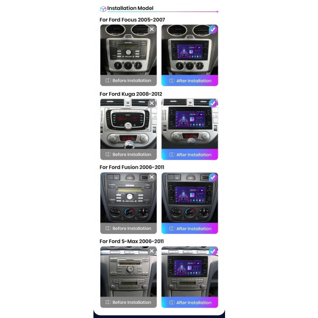 Οθόνη Multimedia Android OEM Ford Focus 2 / Kuga / Mondeo (2005-2012) - - 1 Τμχ. - (V1Pro.C(2GB-32GB)- FO-FO2)