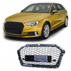 Μπροστινή Μάσκα Audi A3 (8V) - Facelift (2015-2020) - Look RS - Χωρίς ACC Kαι Χωρίς Βάση Για Σήμα - Μαύρη Γυαλιστερό - (41346)