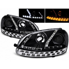 Φανάρια Εμπρός VW Golf 5 (2003-2008) - LED - Με Φώτα Ημέρας - Μαύρα (LPVWF9)